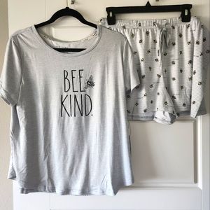 New Rae Dunn Bee Kind gray 2pc pajamas shorts set